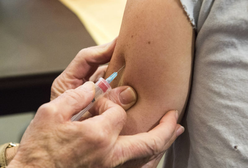 Administration of a measles, mumps rubella vaccine.