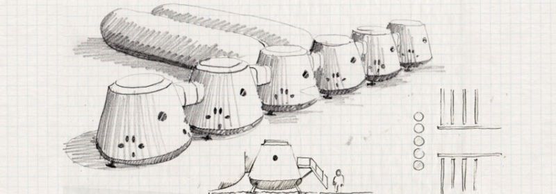 Hand-drawn schematics of a Martian base.