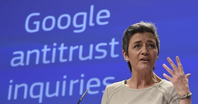 European Competition Commissioner Margrethe Vestager during one of the Google antitrust announcements. 
