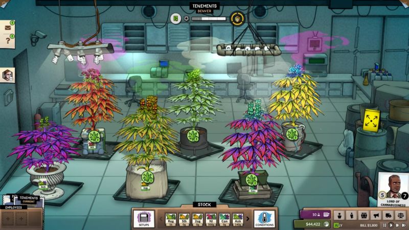 A scene from a grow room in <em>Weedcraft, Inc.</em>, where you can become "Lord of Canabusiness"