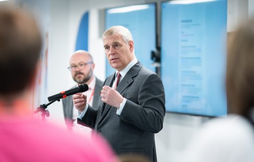 Prince Andrew speaking at a lectern