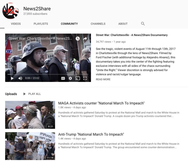 News2Share's YouTube page, showing a list of recent videos.