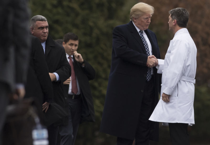 Former White House Physician Rear Admiral Dr. Ronny Jackson and a "very stable genius" in Bethesda, Maryland, January 12, 2018.