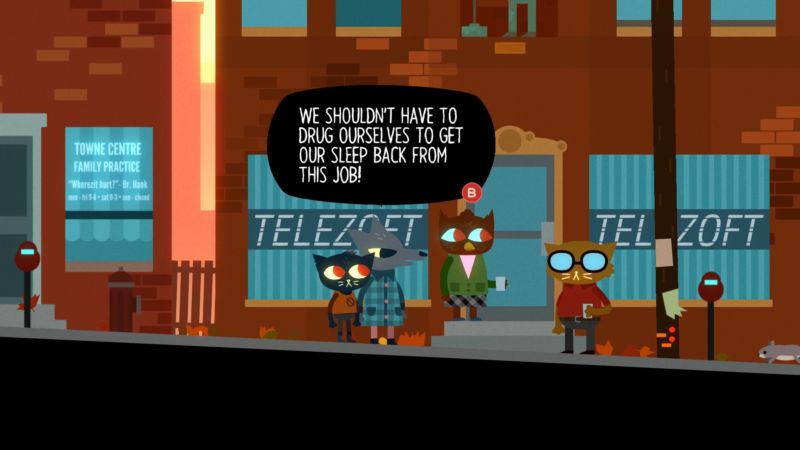 <em>Night in the Woods</em> gets extremely real despite its cartoonish look.