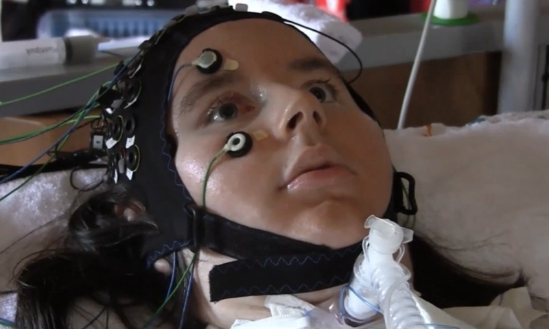 A female study participant responds to a question.