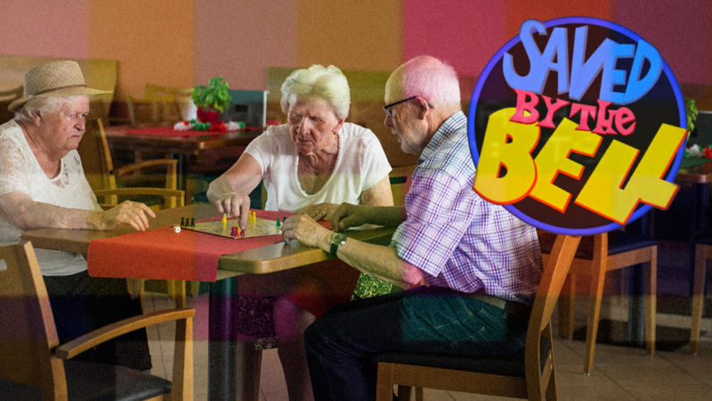 An artist's approximation of what today's newly announced <em>Saved By The Bell</em> reboot might look like, since it will include at least some original series actors.