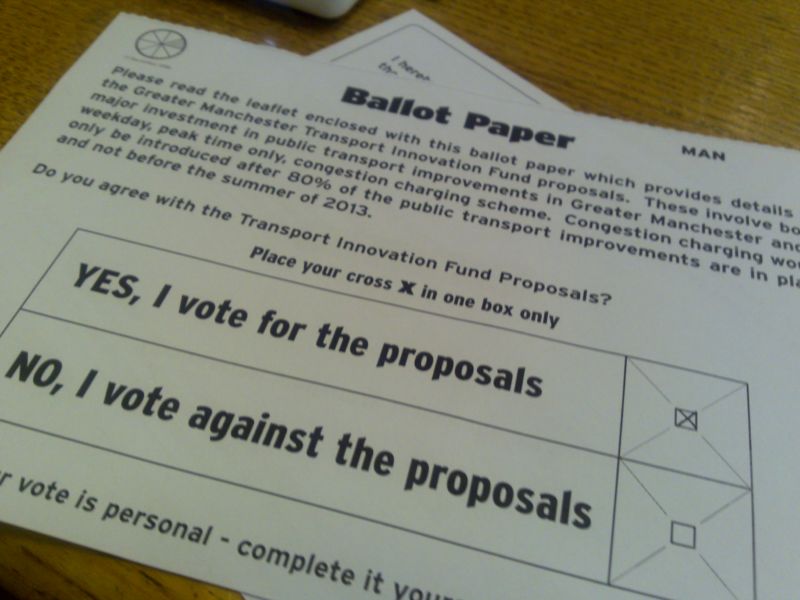 Closeup photograph of a ballot from a 2013 proposal.