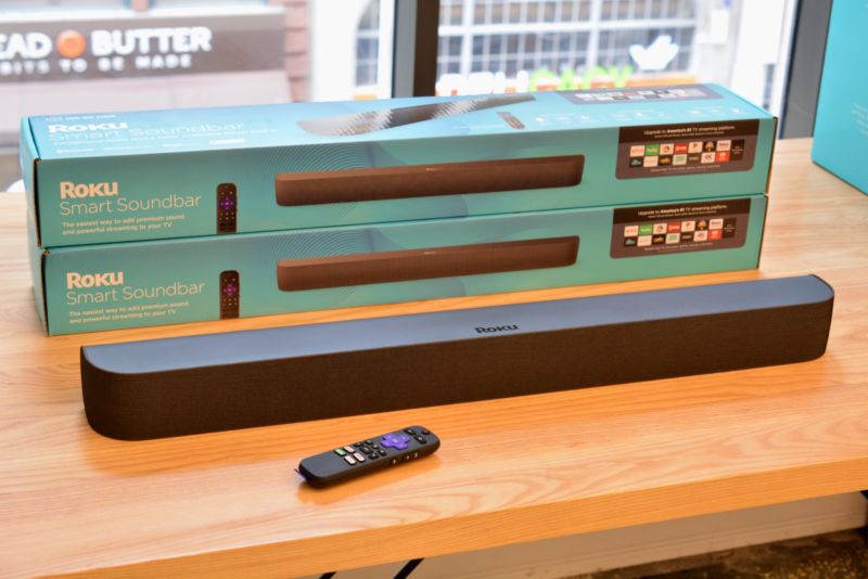 The Roku Wireless Soundbar and voice remote.