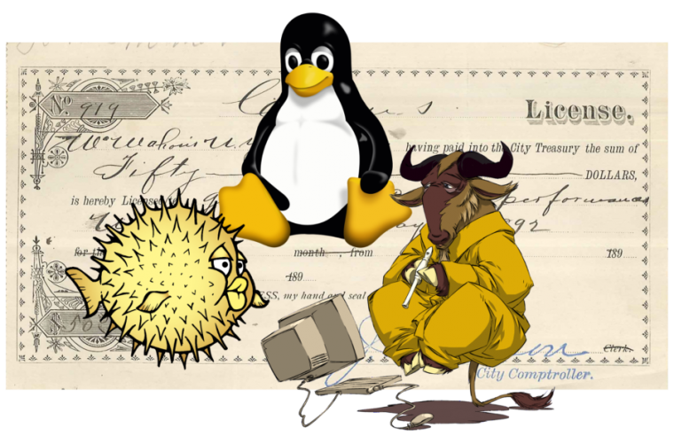 Most open source projects are vastly more restrictive with their trademarks than their code. OpenBSD's Puffy, Linux's Tux, and the FSF's Meditating Gnu are among the few FOSS logos that can easily and legally be remixed and reused for simple illustrative purposes.