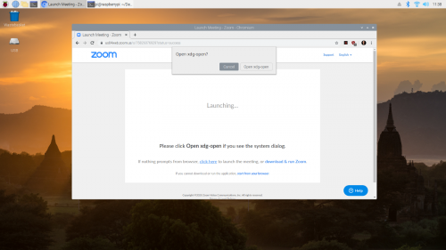 Click on the cancel button when prompted to “Open xdg-open” by Zoom