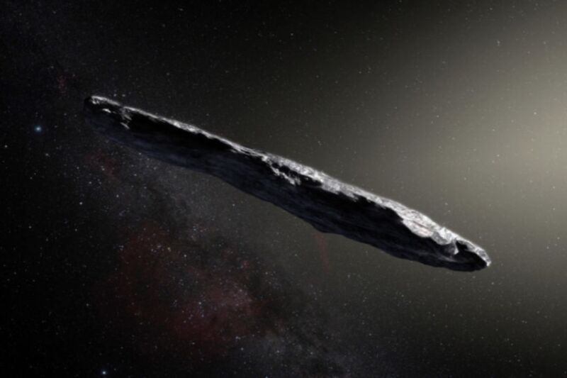 An artist's impression of 'Oumuamua. A new study based on computer simulations offers a comprehensive theory for how it formed and where it came from, that accounts for the interstellar object's odd characteristics.