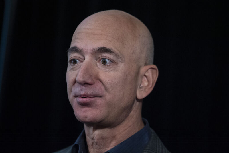 Amazon Founder and CEO Jeff Bezos and his surprised face speaking in 2019.