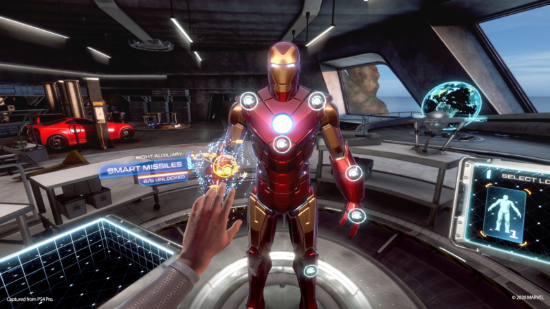 This image of <em>Iron Man VR</em>'s suit-customization interface was provided by SIE, but the actual PSVR experience doesn't look as crisp. Scroll through the below gallery for more on that.