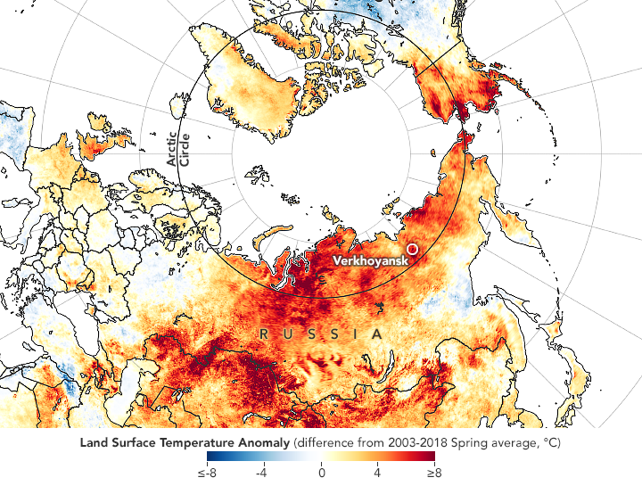 Heat map of the Arctic Circle.