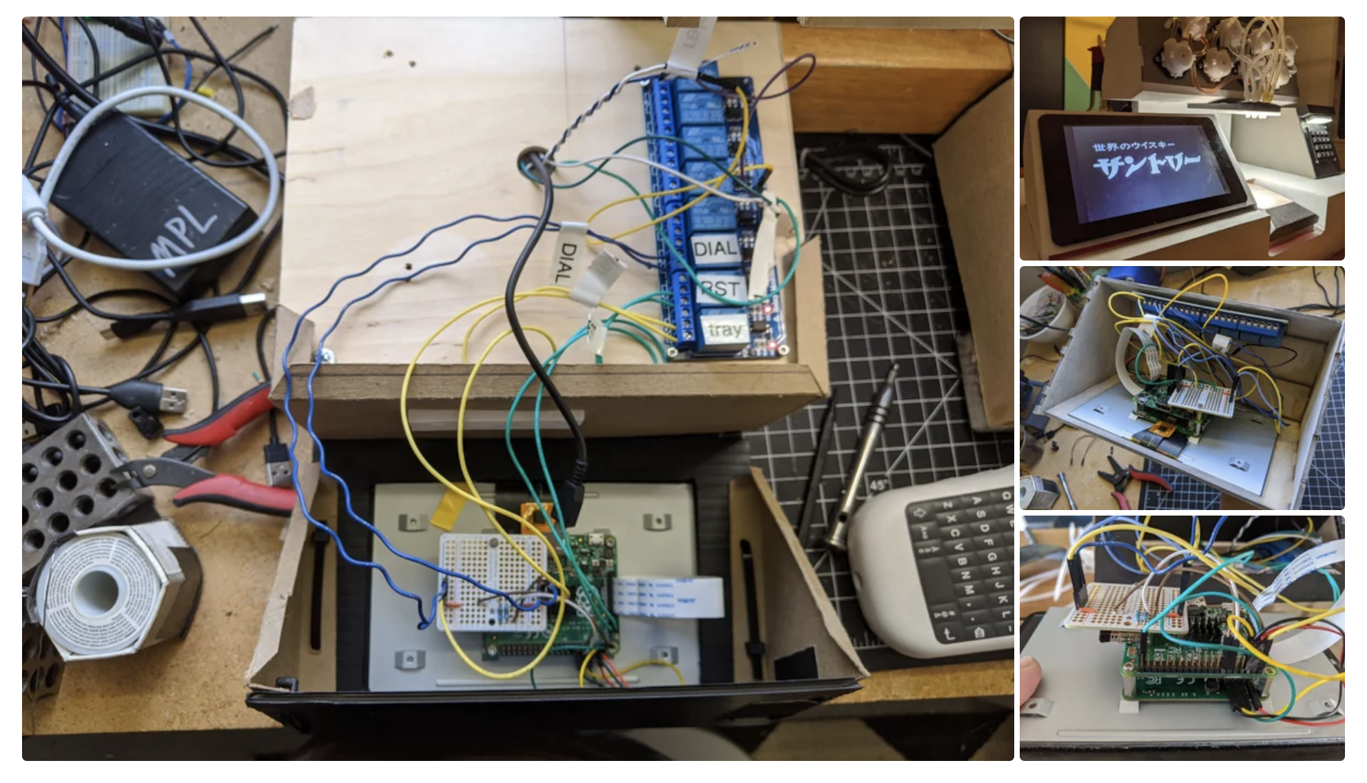 Behind the scenes of the interactive screen with the Raspberry Pi wired up