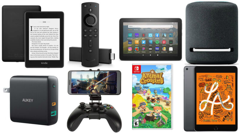 Collage of electronic consumer goods against a white background.