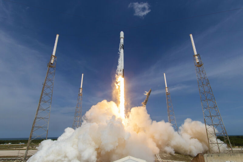 A Falcon 9 rocket launches the GPS III-03 mission in June, 2020.