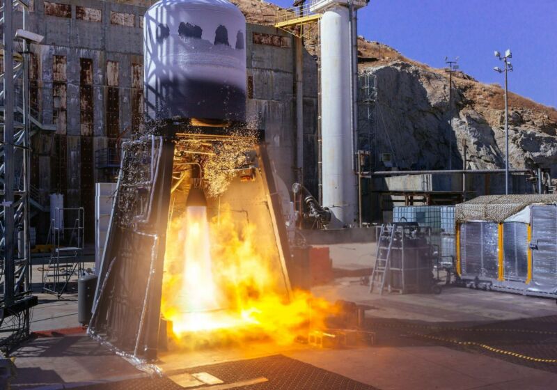 Hot fire test of integrated second stage for ABL Space System's RS1 rocket.