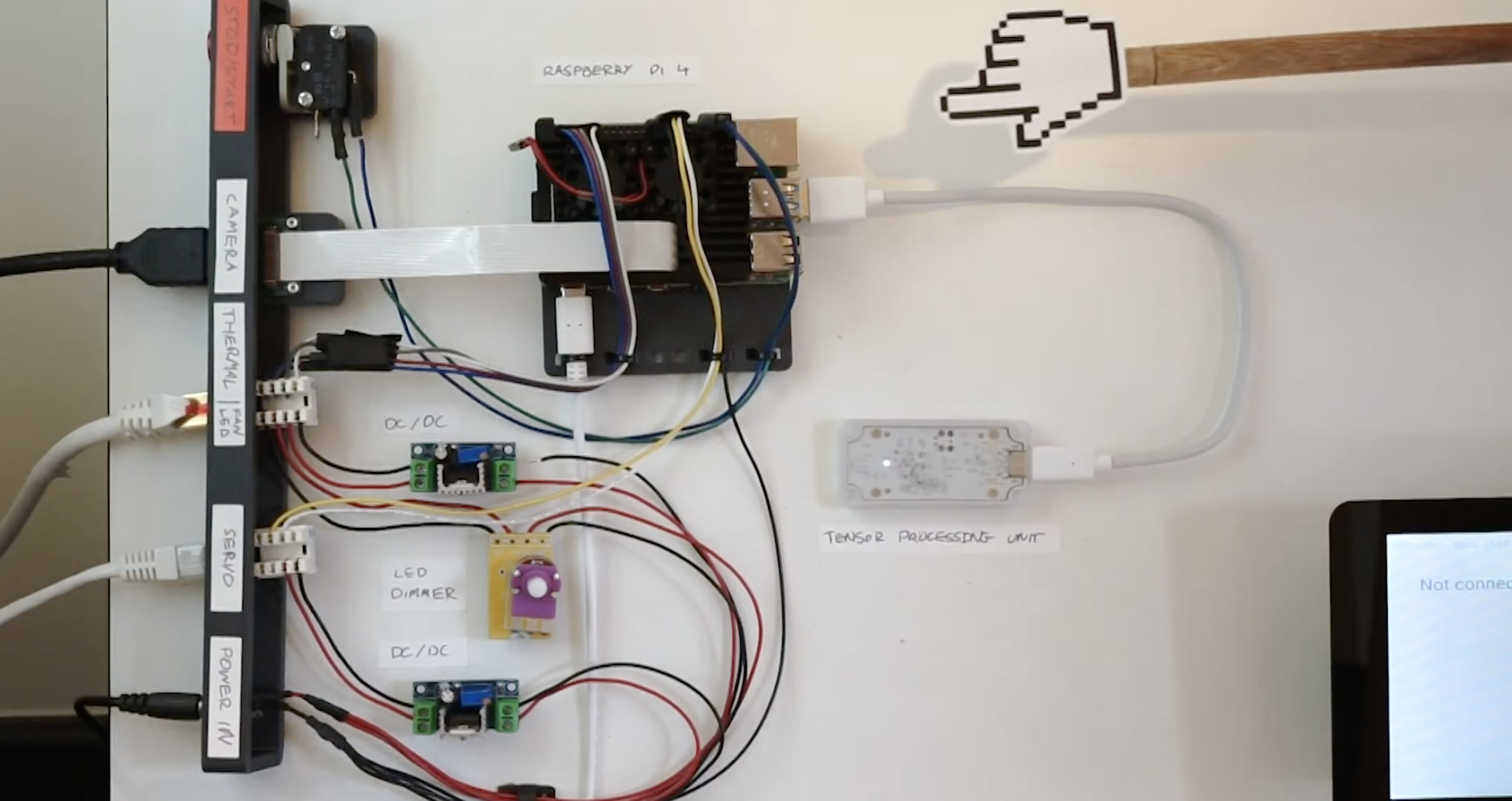 OnionBot robotic sous-chef hardware mounted on a board