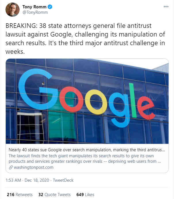 Screenshot from Tony Romm's Twitter