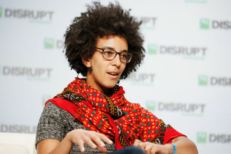 Former Google AI Research Scientist Timnit Gebru speaks onstage during Day 3 of TechCrunch Disrupt SF 2018 at Moscone Center on September 7, 2018 in San Francisco, California.