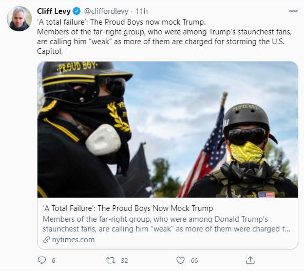 Screenshot from Cliff Levy Twitter