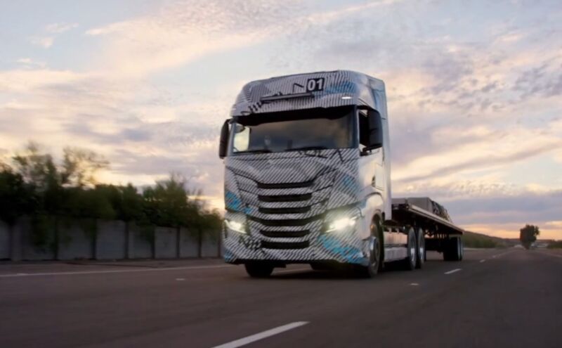 A prototype of the Nikola Tre battery electric truck.
