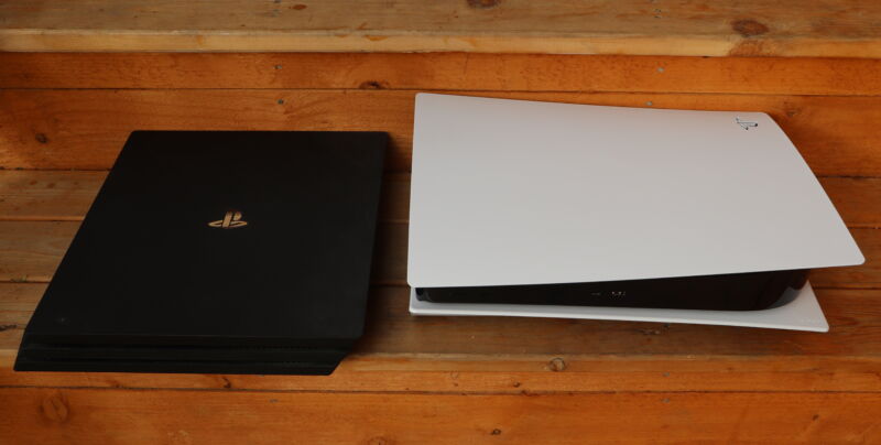 PlayStation 4 vs PlayStation 5 comparison pic, horizontal orientation