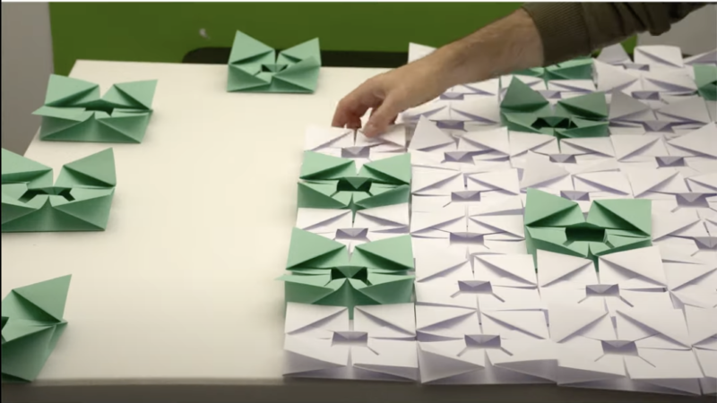 Green and white Origami flowers