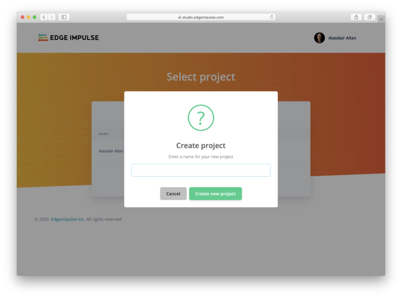 Creating a new project in Edge Impulse