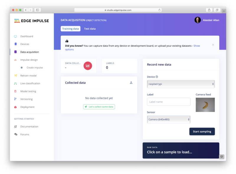 Getting ready to collect training data
