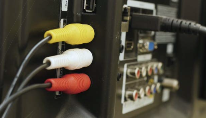 Standard RCA cables with composite video. A direct HDTV connection is a poor experience
