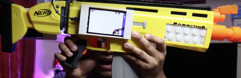 mini screen embedded on nerf gun