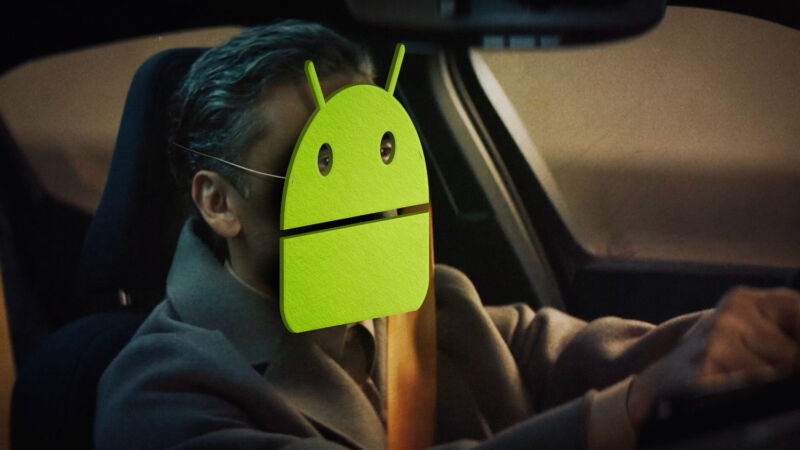 Please don't actually drive while wearing a giant Android mask.