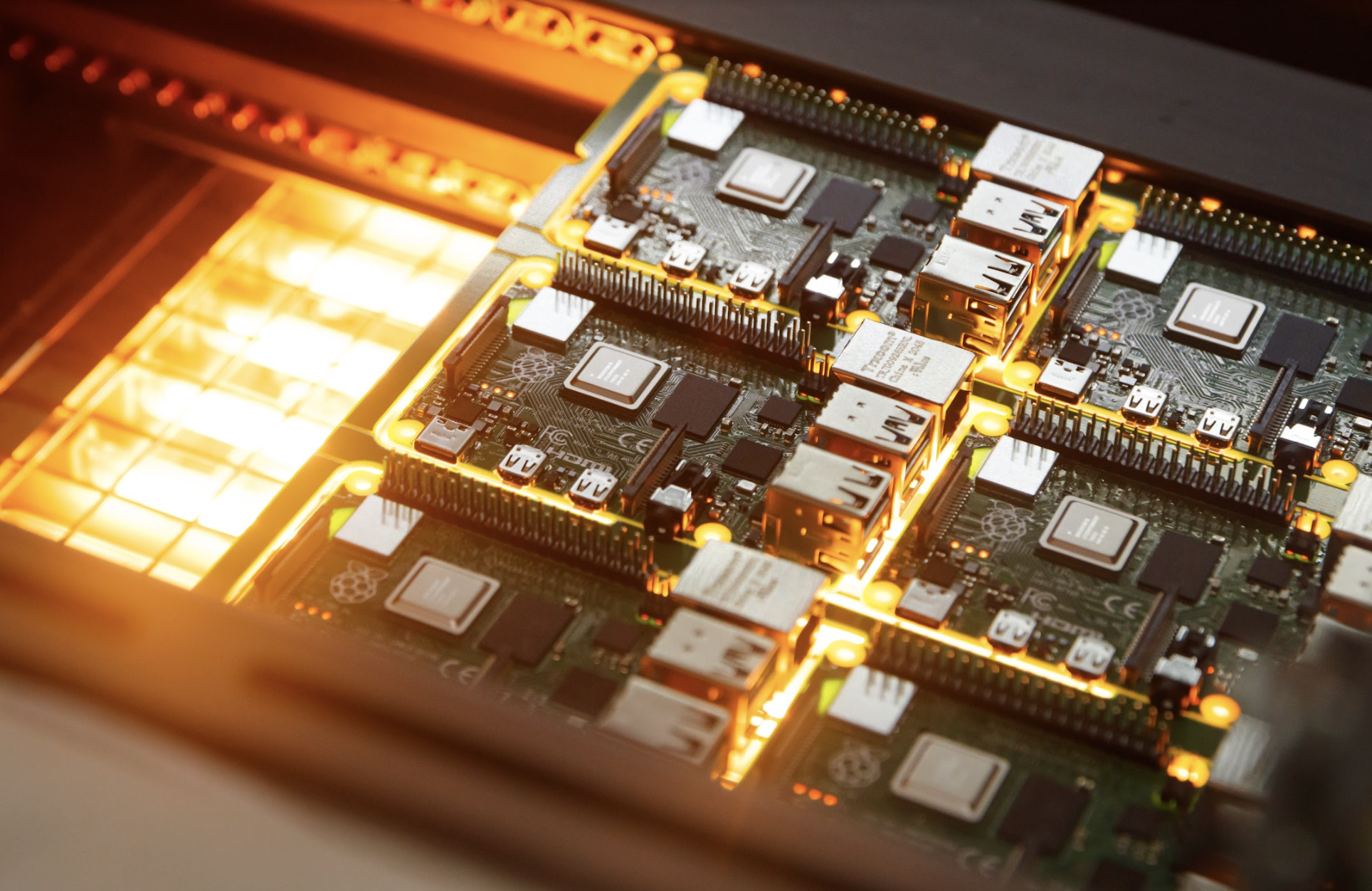 Some brand new Raspberry Pi boards coming to life at the Sony factory