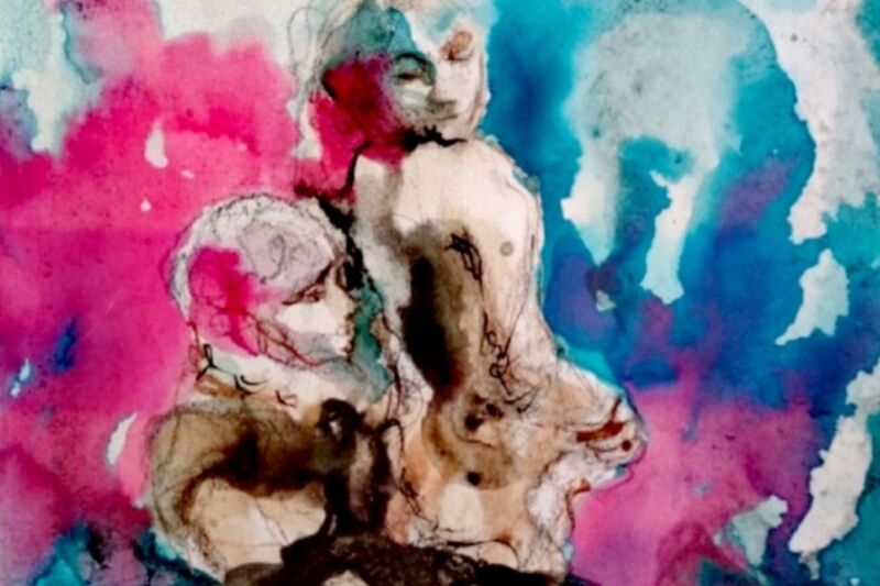 Detail from Matina Stavropoulou's original painting, <em>Triton and Nereid</em>, one of several used for a series of experiments with graphene veils.