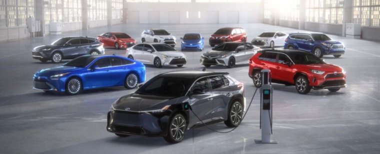 An array of Toyota's electrified model year 2021 vehicles
