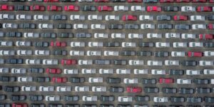 Trucks lined up nice and neat.