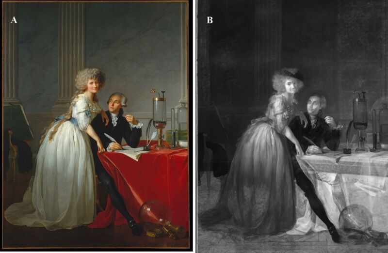 X-ray analysis reveals hidden composition under iconic portrait of the Lavoisiers
