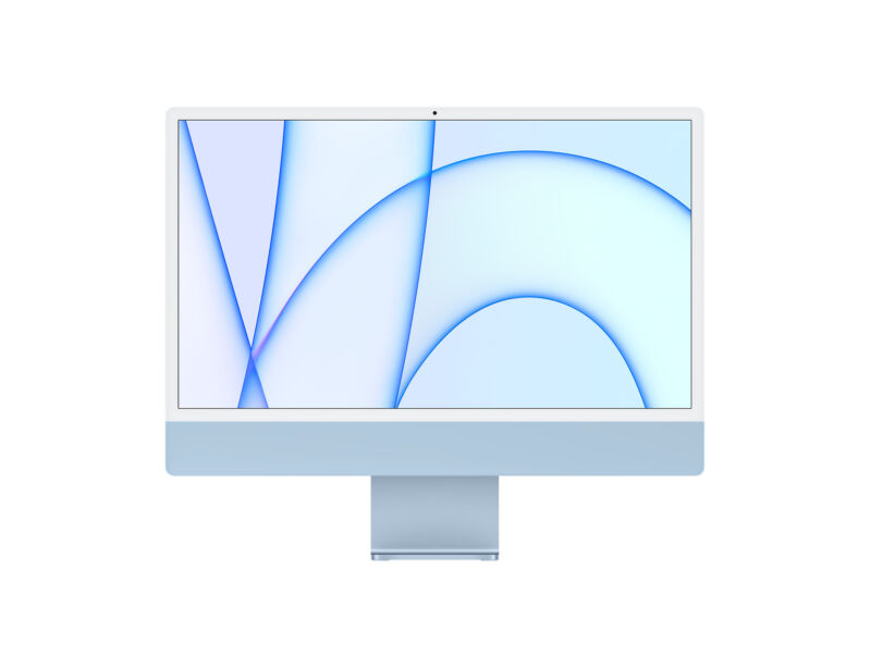 imac in blue on white background
