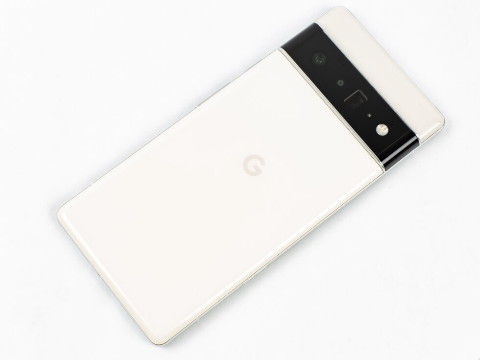 The back of the Pixel 6 Pro, with that distinctive camera bar. Google says this is supposed to be a "two tone" design, but it's hard to spot on my model.
