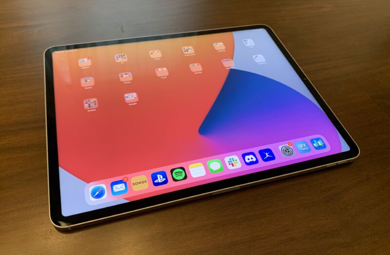 An iPad with the screen on