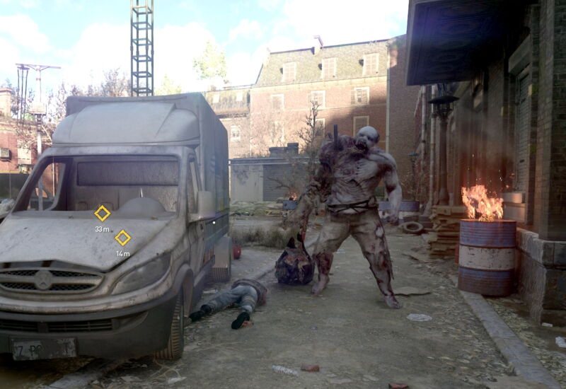 Every image in this review was captured while playing the near-final retail version on a Windows 10 PC. That includes a shot of this underwhelming mini-boss zombie, who does little more than wave around an oversized weapon while slowly stumbling. The same issue applies to most of the game's ho-hum zombie cast.