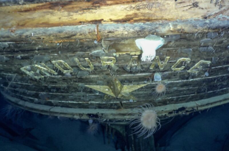 This is the stern of the good ship <em>Endurance</em>, which sank off the coast of Antarctica in 1915 after being crushed by pack ice. The Endurance22 expedition has located the shipwreck in pristine condition after nearly 107 years.