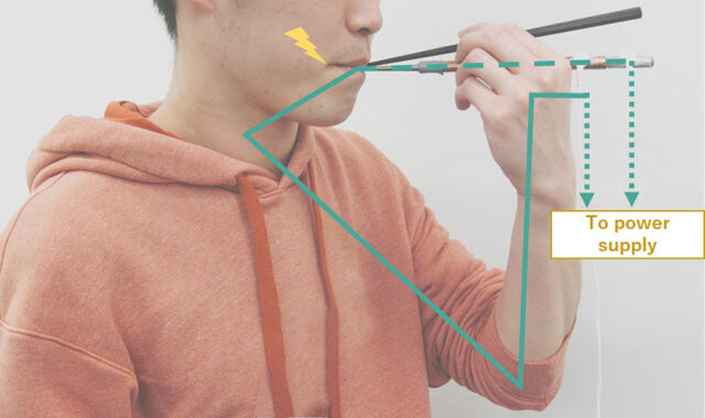 The chopsticks send electrical stimulation.