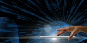 Particles Smartphone Hand Background Waves Line
