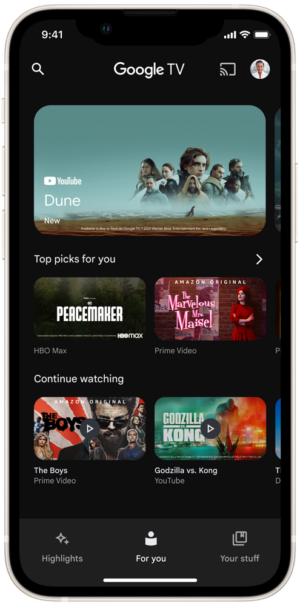 The Google TV app for iOS.