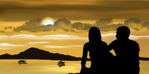 Digital Art Couple Silhouettes Relationship