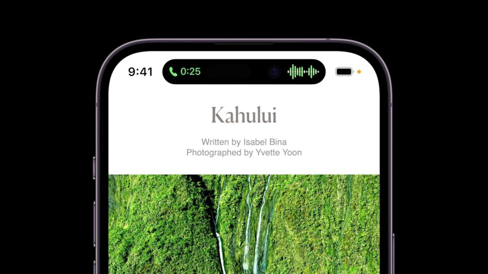 The "Dynamic Island" resizes itself based on how you're using the phone.