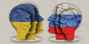 Ukraine Russia Heads Family Banner Flag Conflict